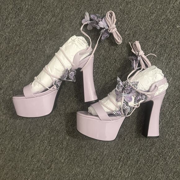 Sugar Thrillz Pixie Queen Lace Up Heels Size 11 Butterfly Purple Dolls Kill - Picture 1 of 4